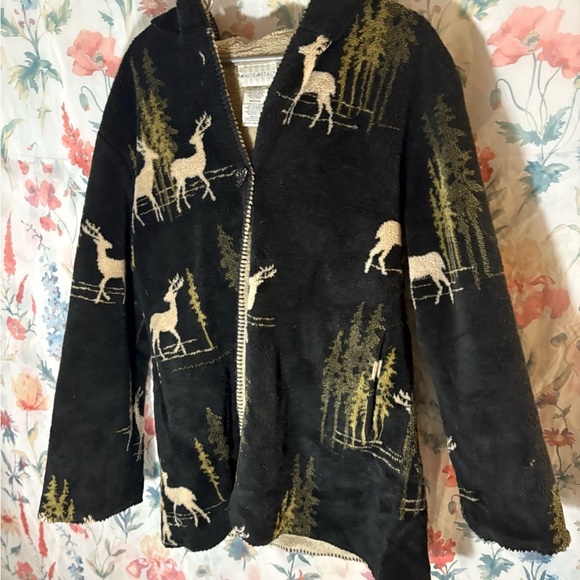 Vintage White Stag Cream and Black Teddy Jacket Deer Themed - Picture 2 of 11